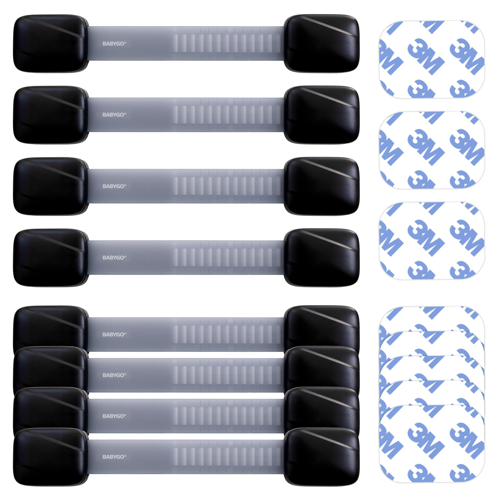 BABYGO? Child Safety Straps 8X Premium Baby Proofing Door & Cupboard Locks | 30 Second Install | No DIY | Smart Unlock - Black