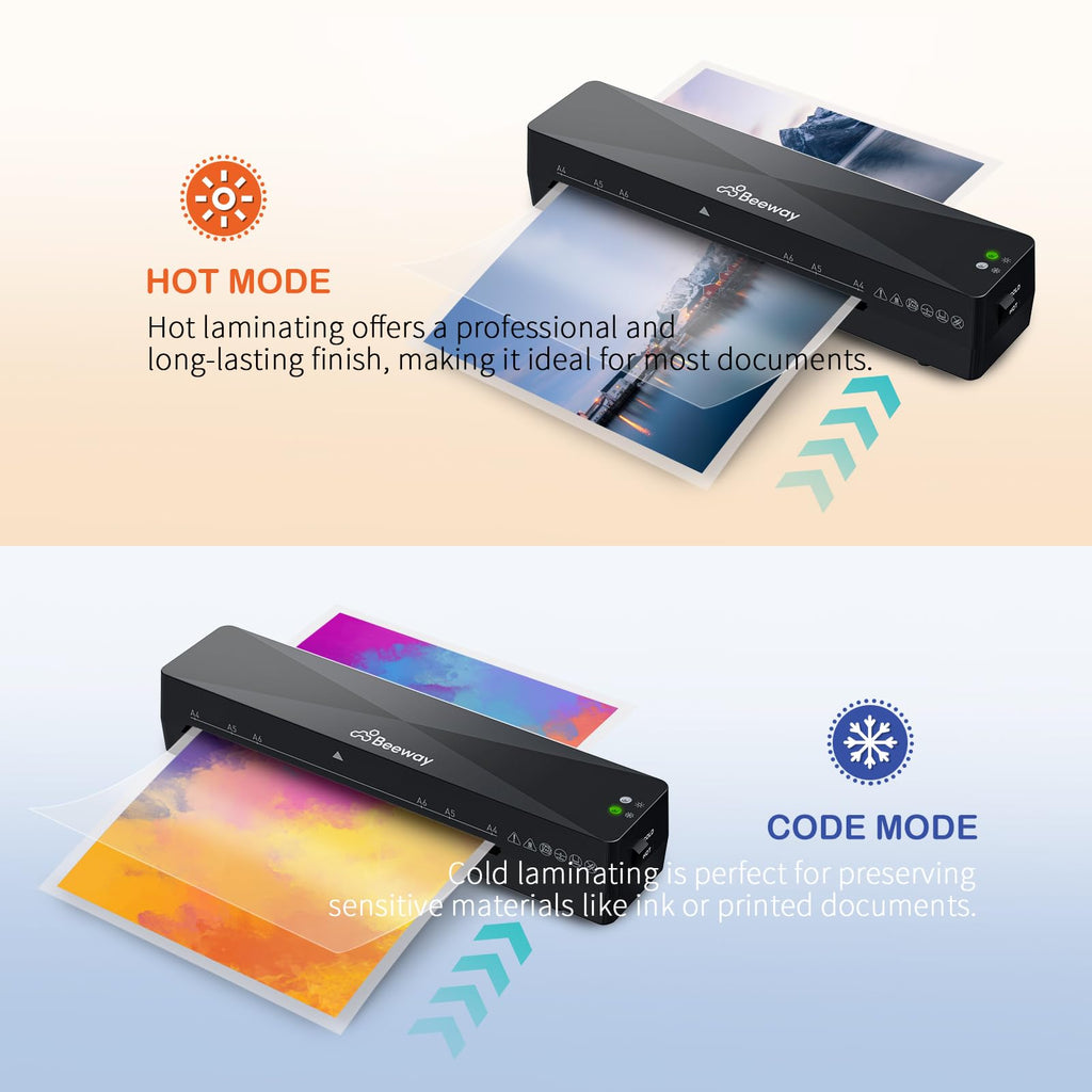 BEEWAY Laminator, A4 Laminator Machine - Fast Warm Up, High Speed Laminating, Thermal and Cold Options for Home Office School Use - Bonus 30 Sheets A6
