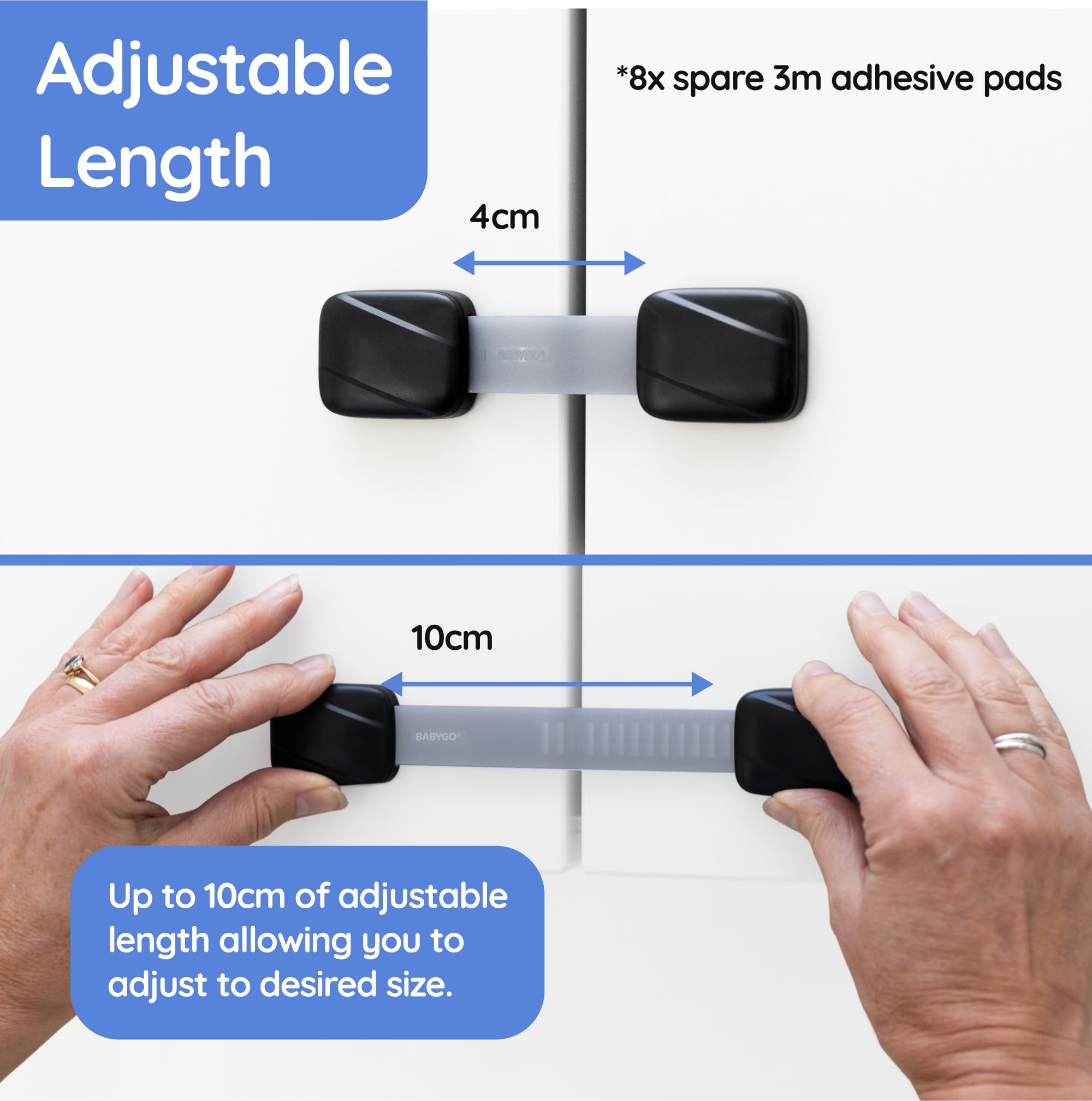 BABYGO? Child Safety Straps 8X Premium Baby Proofing Door & Cupboard Locks | 30 Second Install | No DIY | Smart Unlock - Black