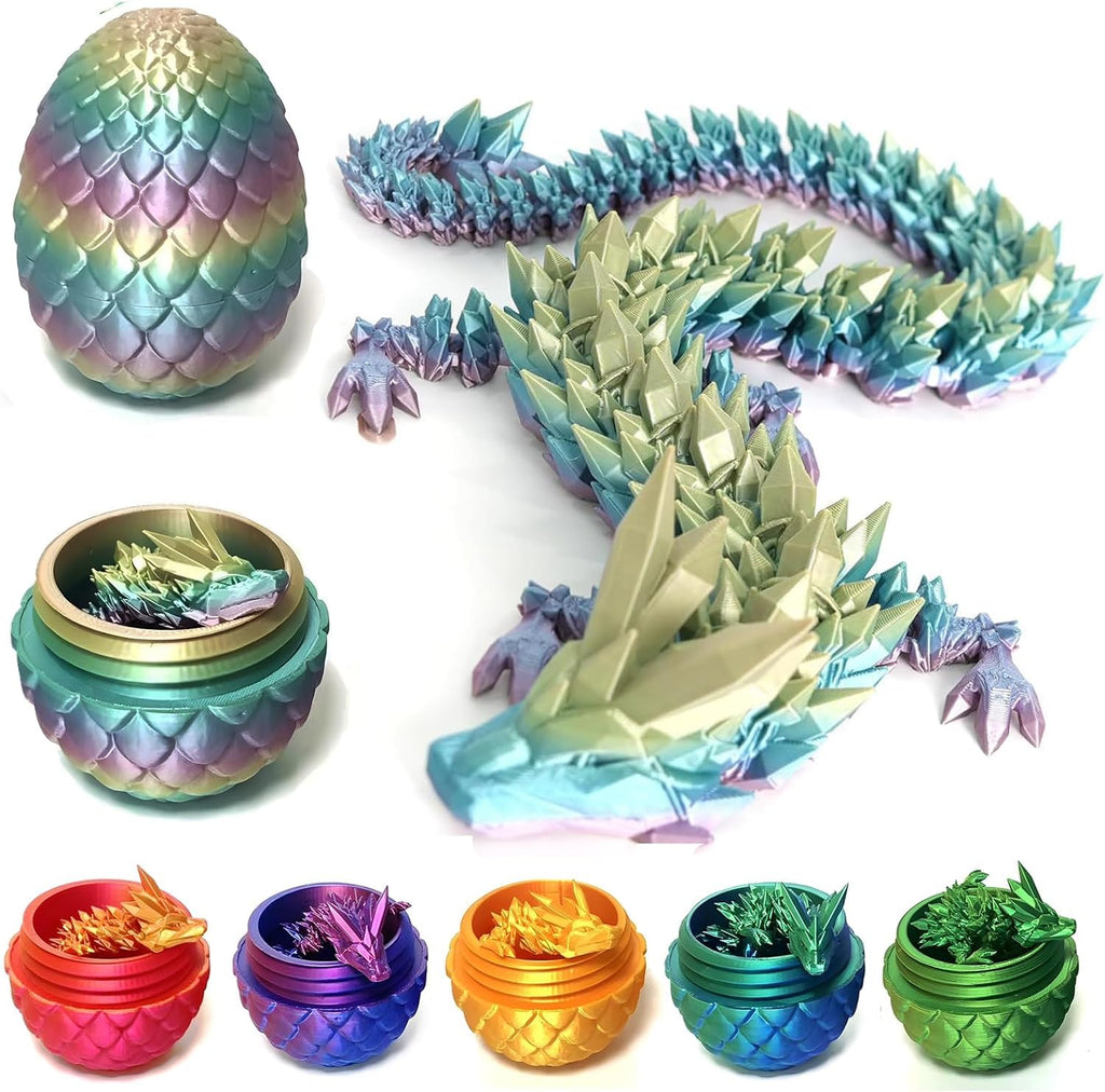 3D Printed Dragon in Egg,Full Articulated Dragon Crystal Dragon with Dragon Egg,Home Office Decor Executive Desk Toys,Fidget Toys for