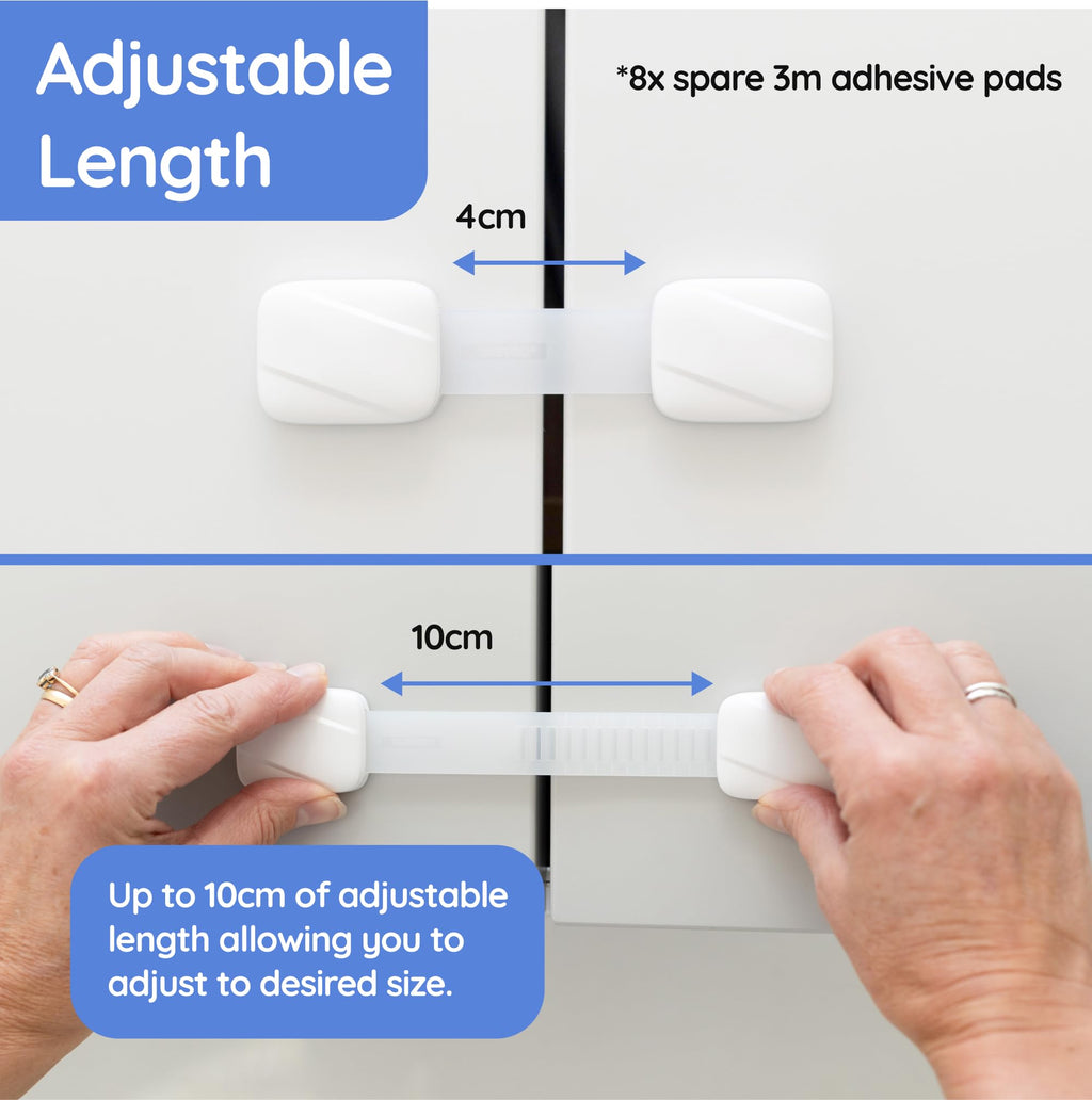 BABYGO? Child Safety Straps 8X Premium Baby Proofing Door & Cupboard Locks | 30 Second Install | No DIY | Smart Unlock - White