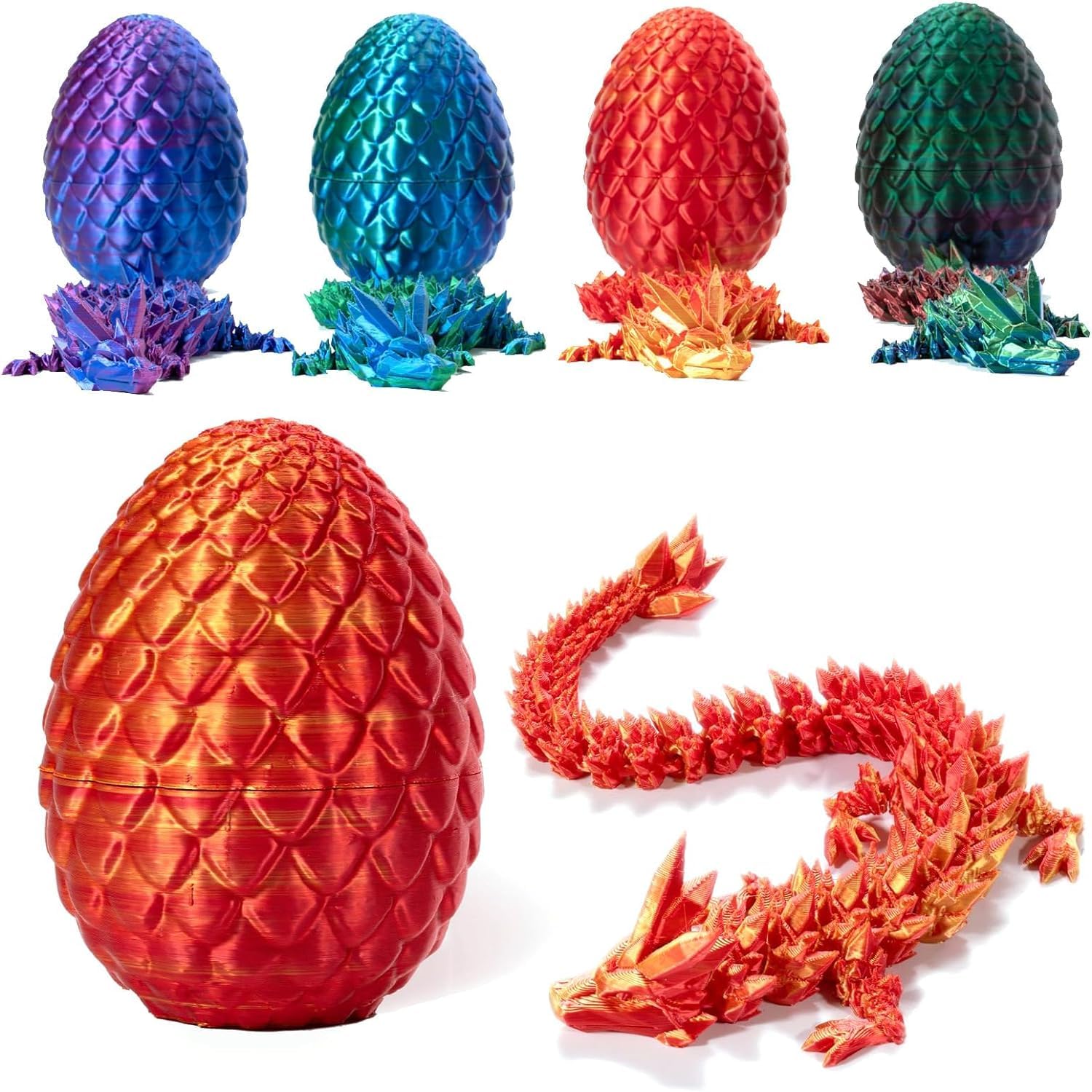 3D Printed Dragon in Egg,Full Articulated Dragon Crystal Dragon with Dragon Egg,Flexible Joints Home Decor Executive Desk Toys,Home Office Decor