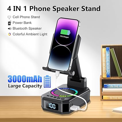 Gifts for Men Women, Cell Phone Stand with Wireless Bluetooth Speaker, Colorful LED Lights, Anti-Slip Base HD Surround Sound, Rechargeable (3000mAh), for Teens, Men, Women for Christmas