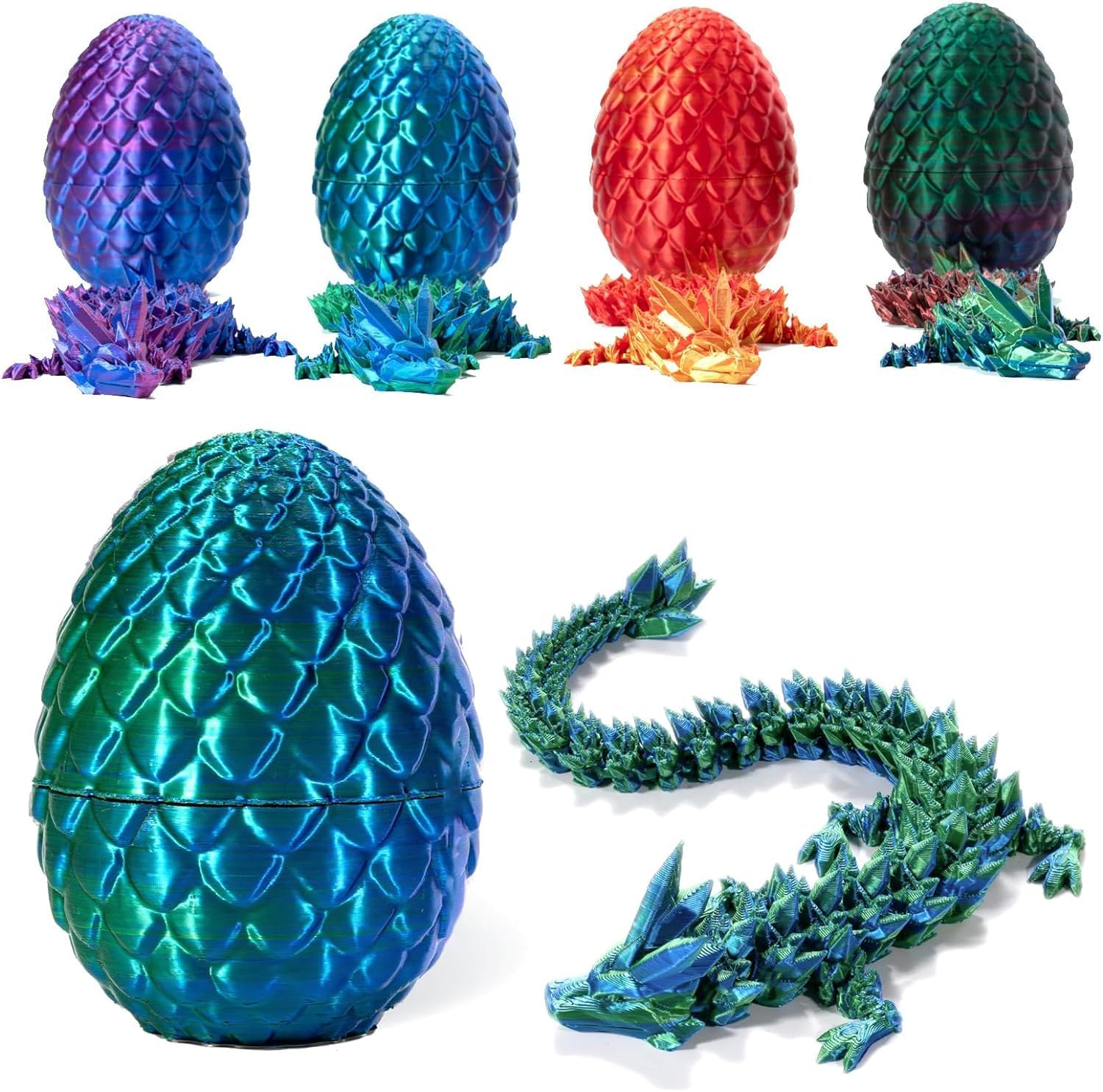 3D Printed Dragon in Egg,Full Articulated Dragon Crystal Dragon with Dragon Egg,Flexible Joints Home Decor Executive Desk Toys,Home Office Decor