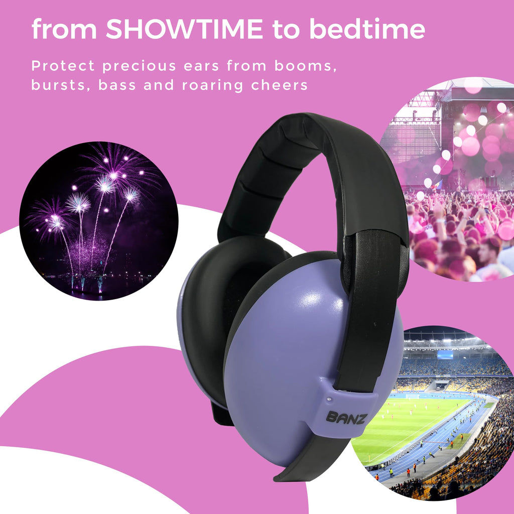 Banz Bubzee Baby Ear Defenders 0-36 Months ? Orchid - Loud Noise Cancelling Baby Headphones & Toddler Ear Muffs, Size Adjustable