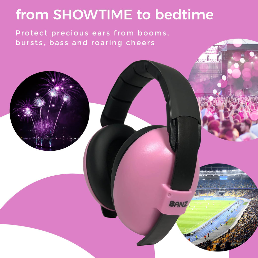Banz Bubzee Baby Ear Defenders 0-36 Months ? Petal Pink - Loud Noise Cancelling Baby Headphones & Toddler Ear Muffs, Size Adjustable