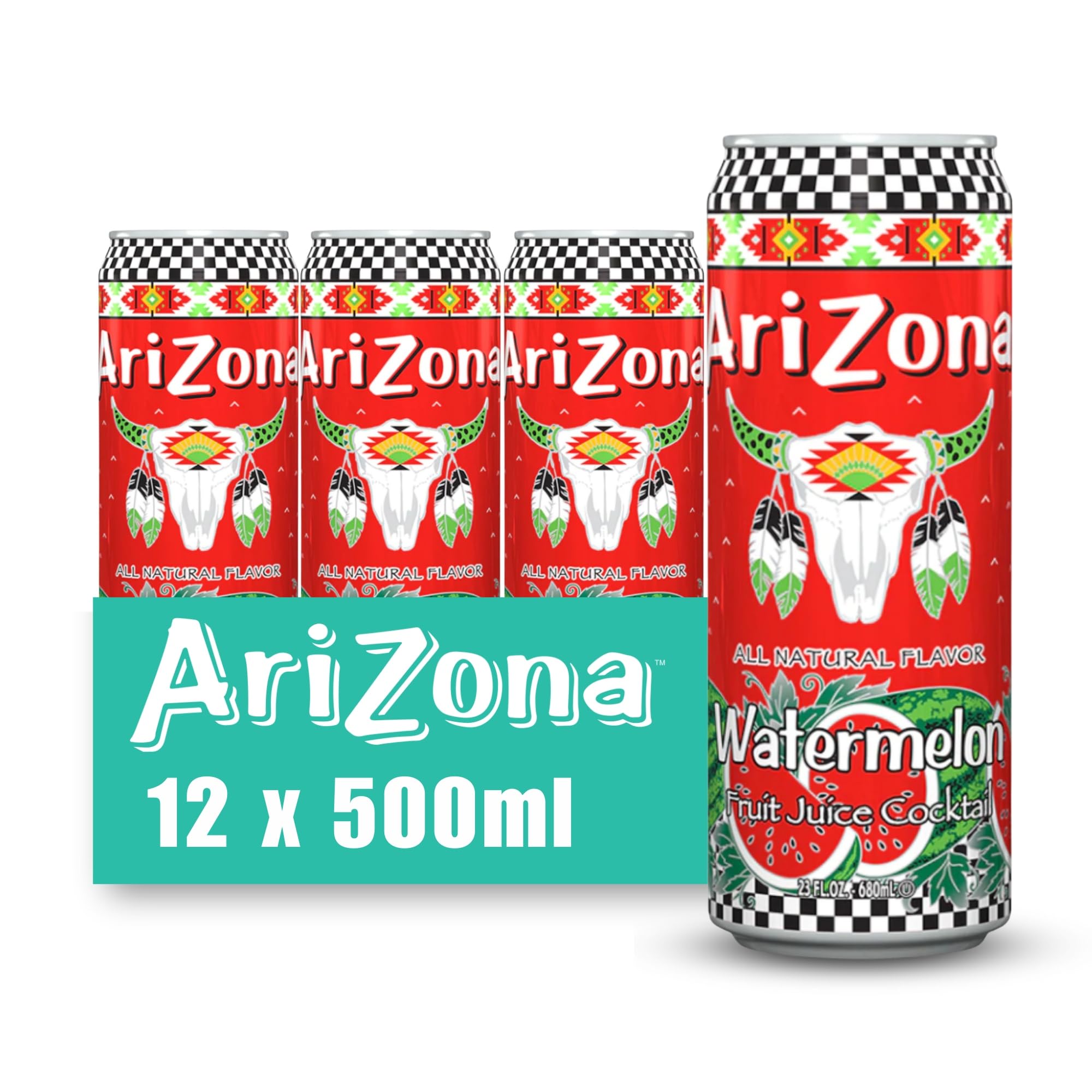 Arizona Watermelon, Pack Of 12 x 500ml Cans, Delicious Fruity Drink, No Artificial Colours or Preservatives