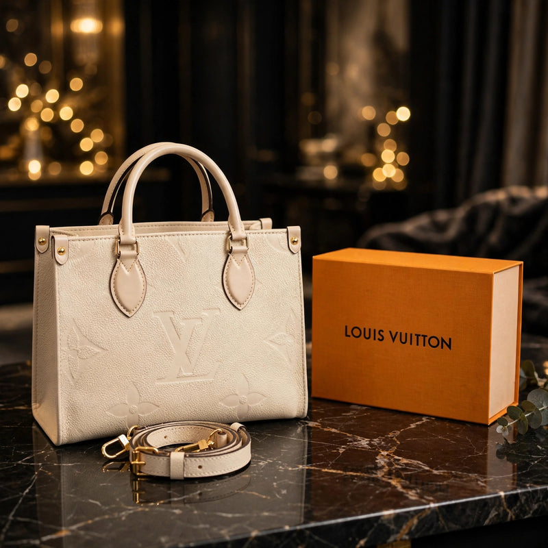 Authentic Louis Vuitton Onthego PM Small Cream White Pre-Owned Bag