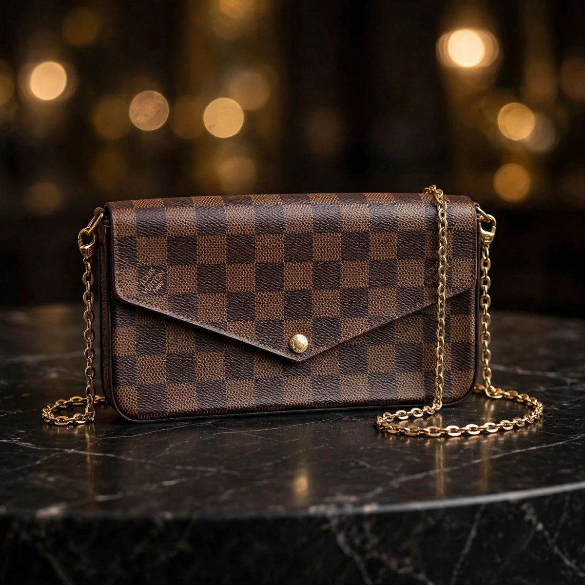 Louis Vuitton Pochette Félicie Damier Ebene Canvas Chain Shoulder Bag