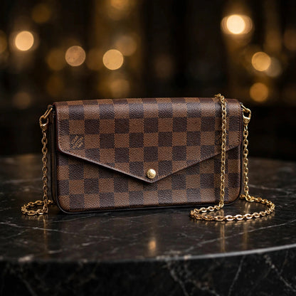 Louis Vuitton Pochette Félicie Damier Ebene Canvas Chain Shoulder Bag